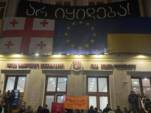 ილიას სახელმწიფო უნივერსიტეტთან საპროტესტო აქცია მიმდინარეობს - "მეტრონომის" ფოტოკოლაჟი