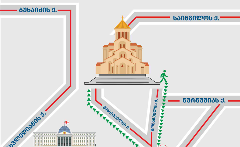 თბილისის მერია: 22 მარტის ჩათვლით, სამების საკათედრო ტაძრის მიმდებარე ტერიტორიაზე მოძრავი მუნიციპალური ტრანსპორტის სქემა იცვლება