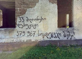 33 მილიონერი დეპუტატი! 379 967 სოცდაუცველი ბავშვი! – საპროტესტო წარწერა ხონში