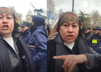 სამოქალაქო აქტივისტი ანა კომლაძე სოციალურ ქსელში 9 აპრილის მემორიალთან მყოფი ქალბატონის ფოტოებს აქვეყნებს და ამტკიცებს, რომ ქალი მას ფიზიკურად გაუსწორდა