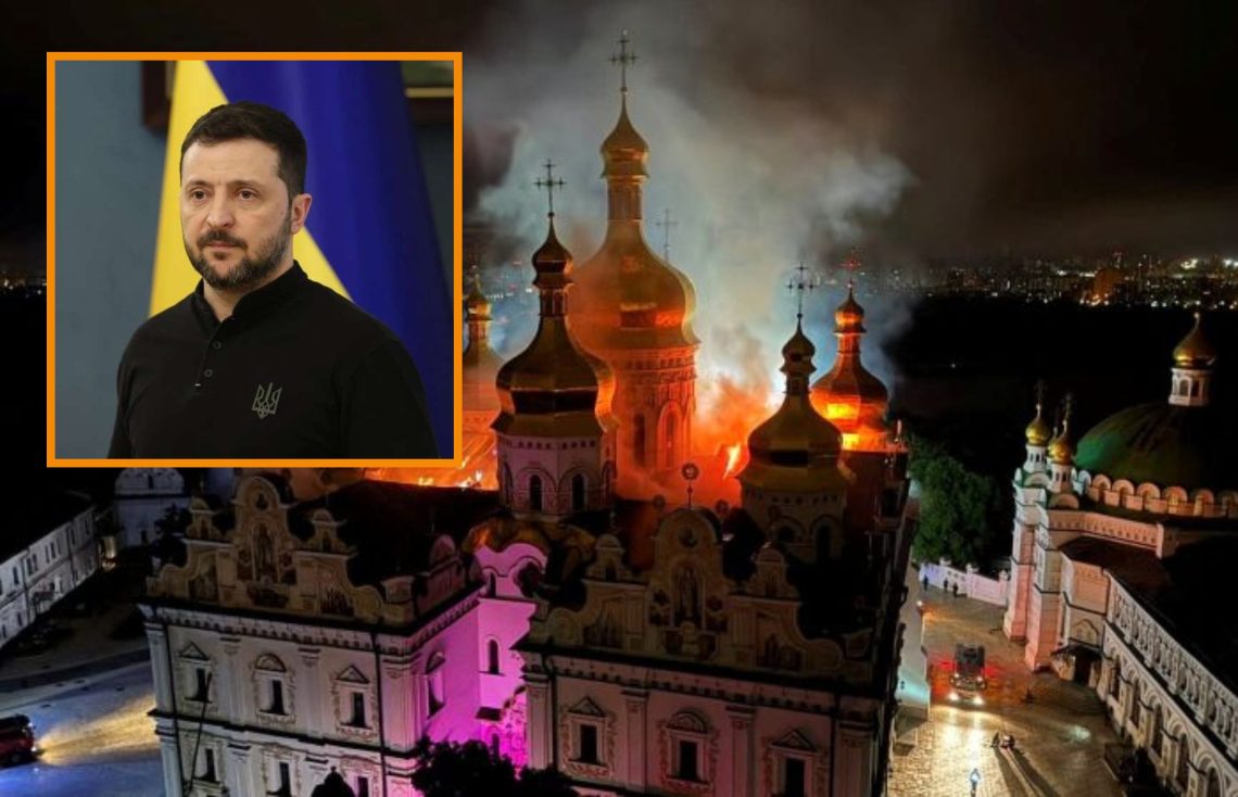 უკრაინის პრეზიდენტი გასულ ღამეს რუსების მიერ დაბომბილ კიევ-პეჩერის ლავრაში მივიდა