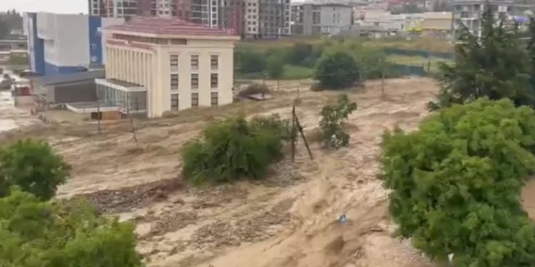 ვითარება სტიქიის ზონაში – დატბორილია კავკასიონის და ალაზნის გამზირის ქუჩების ნაწილი