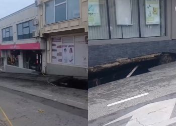თელავი, სტიქიის შედეგად კორპუსის მახლობლად გზა ჩავარდა – რა კადრები ვრცელდება