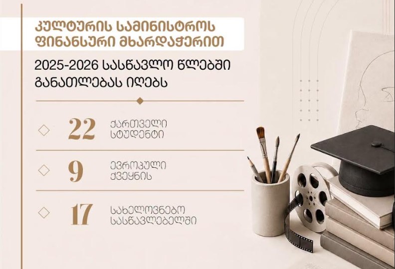 “22 ქართველი სტუდენტი ევროპის ცხრა ქვეყნის 17 სახელოვნებო სასწავლებელში იღებს განათლებას” – კულტურის სამინისტრო განცხადებას აკეთებს